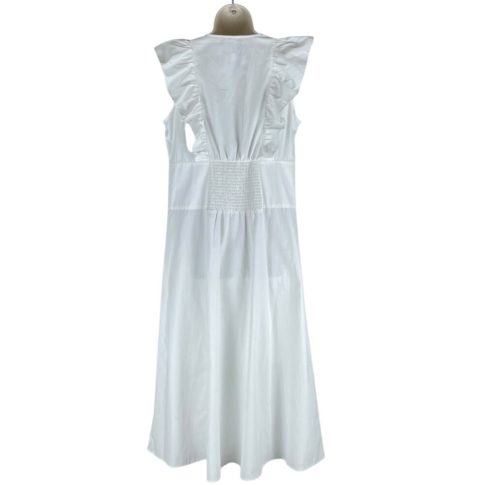 Brochu Walker The Aurora Ruffle Midi Dress Pockets Cotton White Size L - Picture 9 of 12